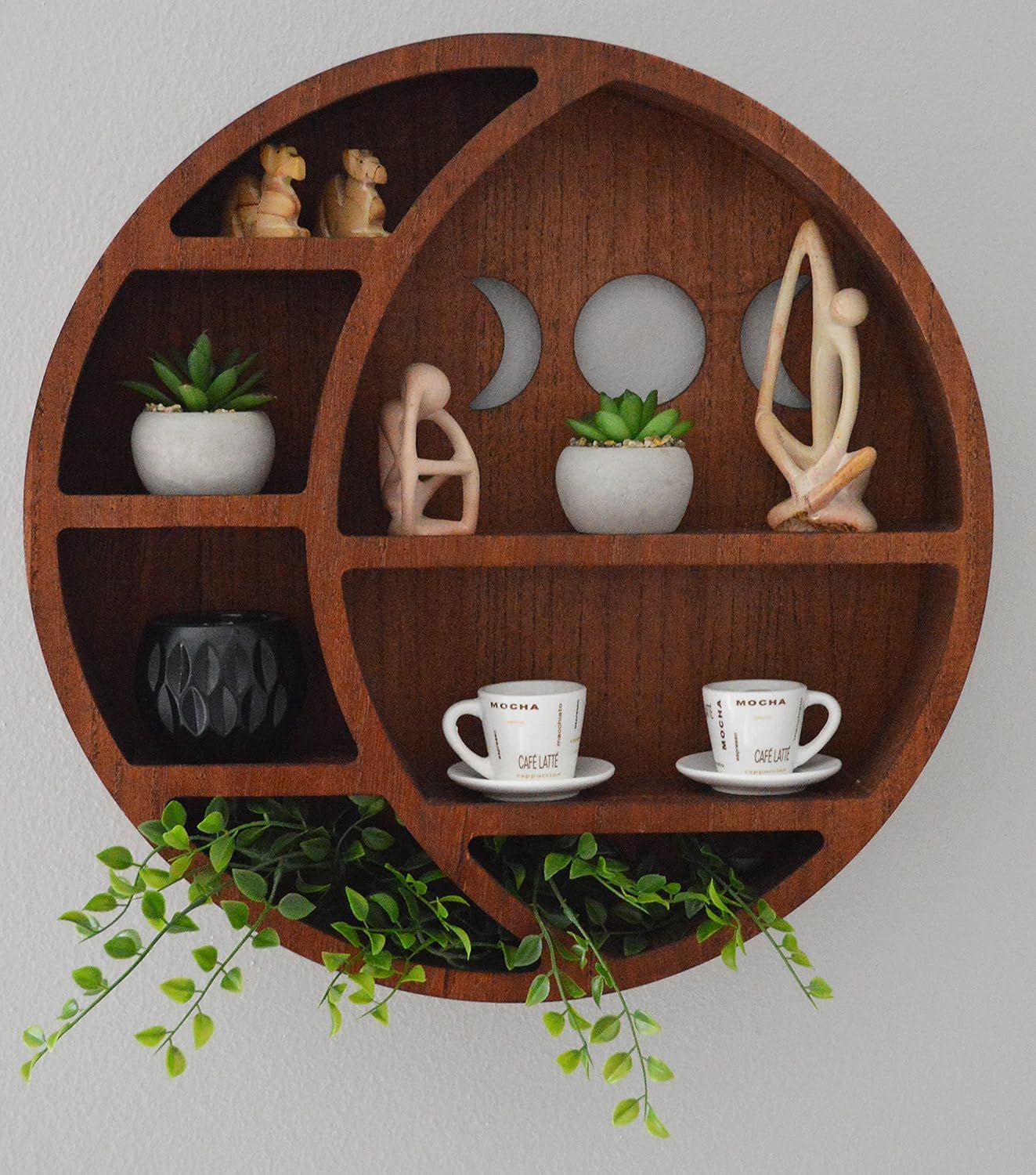 Brown 17 inch x 17 inch x 3.4 inch Wooden Moon Shelf L6639