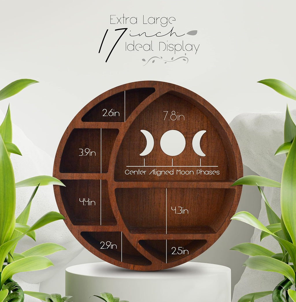 Brown 17 inch x 17 inch x 3.4 inch Wooden Moon Shelf L6639