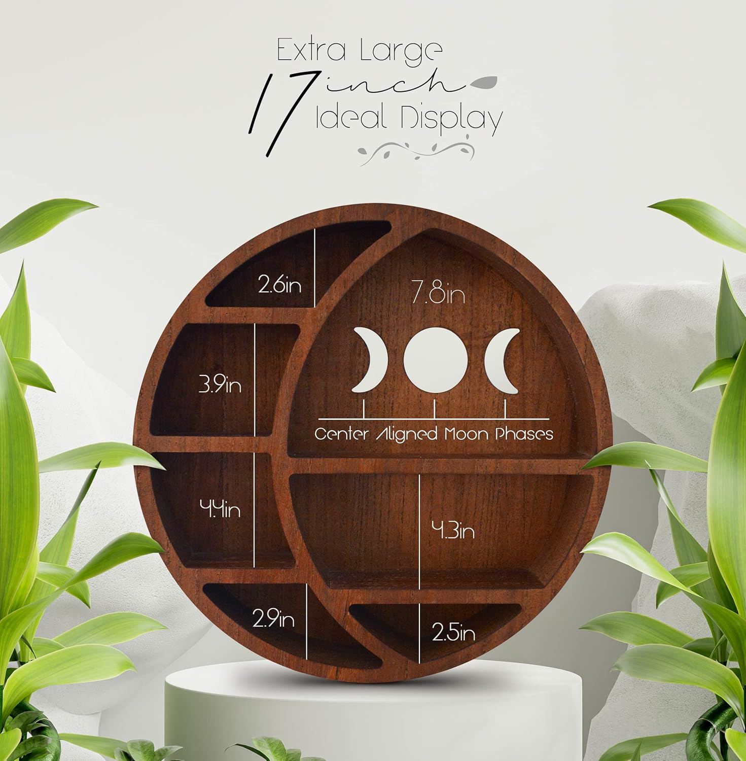 Brown 17 inch x 17 inch x 3.4 inch Wooden Moon Shelf L6639