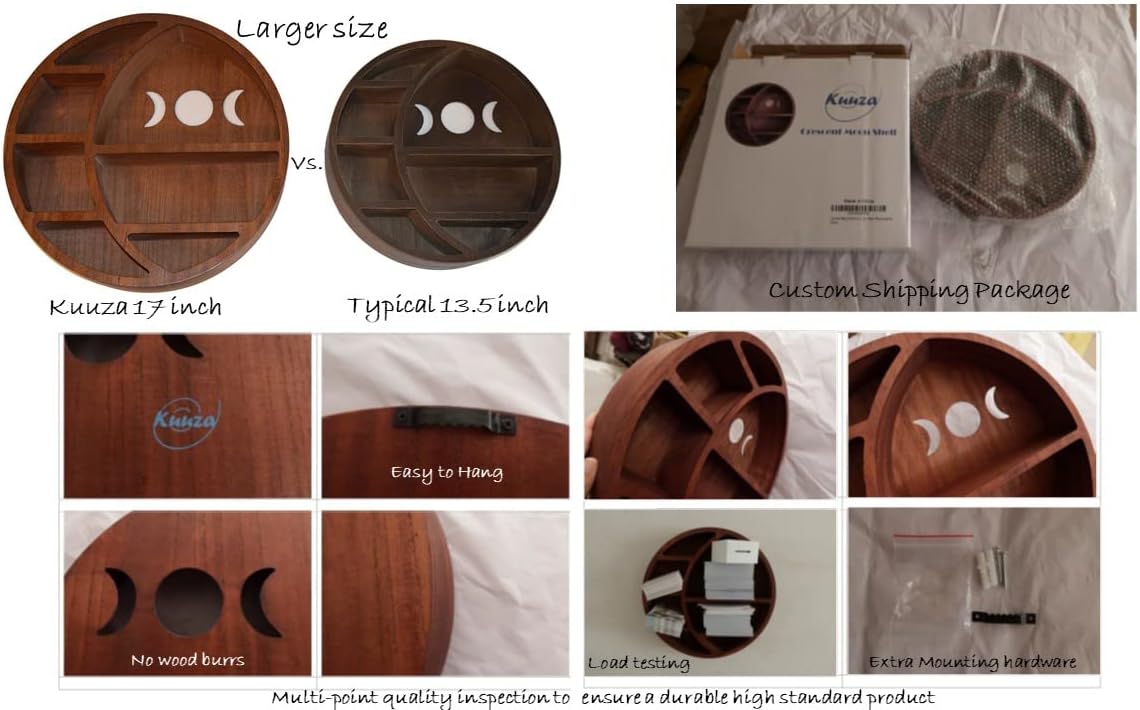 Brown 17 inch x 17 inch x 3.4 inch Wooden Moon Shelf L6639