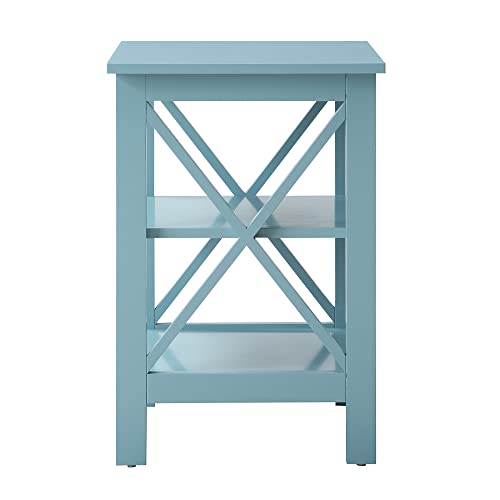 White Faux Marble/Black End Table with Storage Shelves F3007