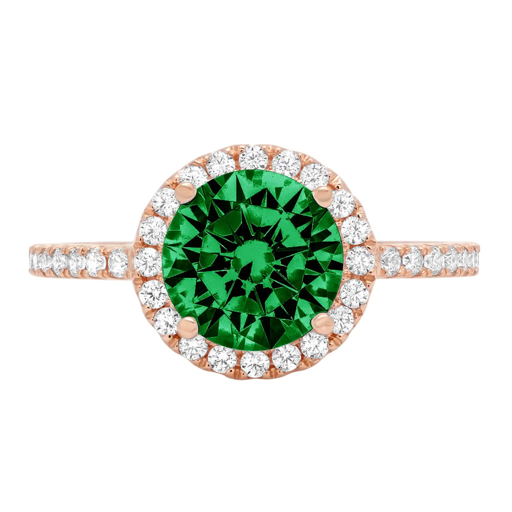 18k Rose Gold Halo Ring with Green Simulated Emerald R49080