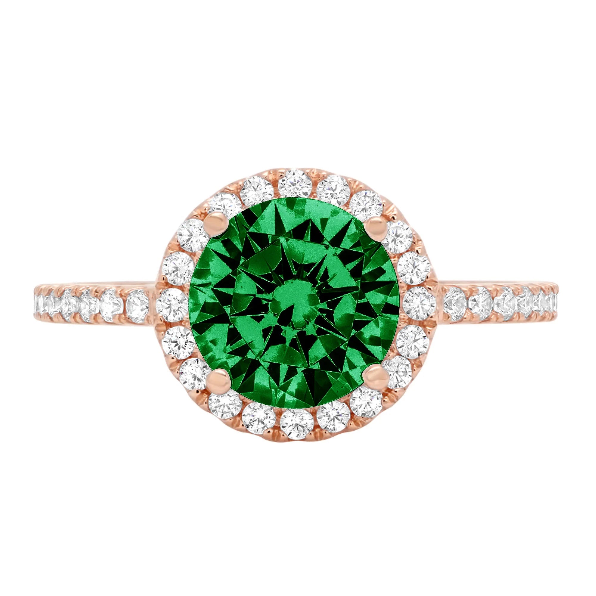 18k Rose Gold Halo Ring with Green Simulated Emerald R49080
