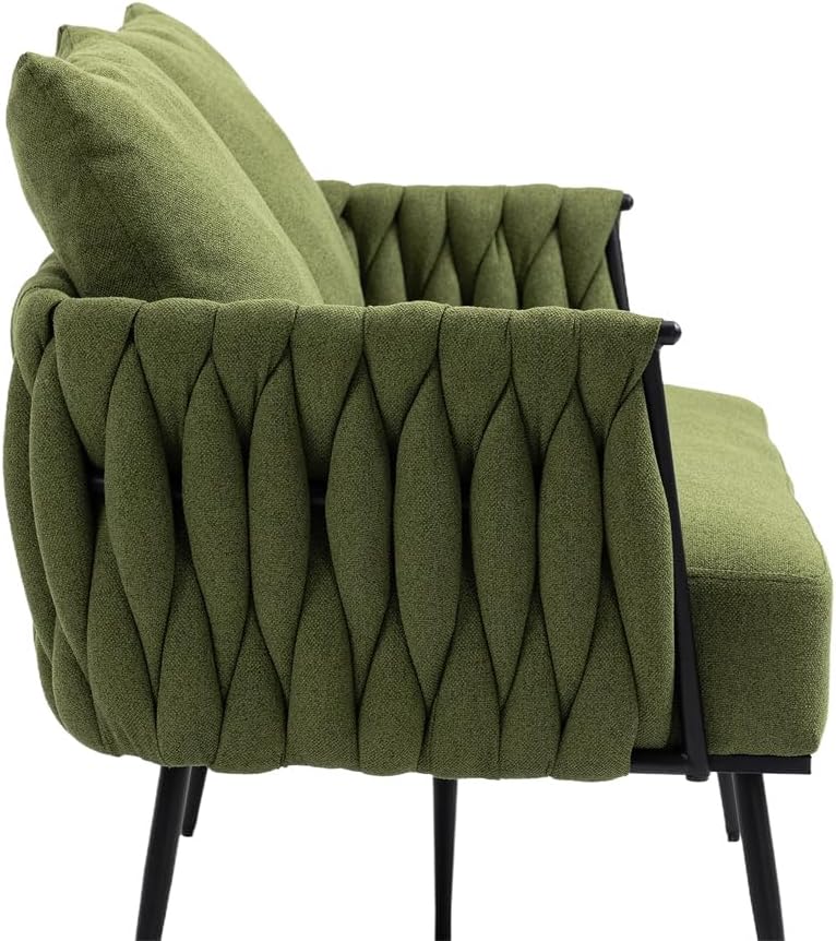 Green Velvet Tufted Armchair with Metal Legs and 2 Couch Pillows P34008