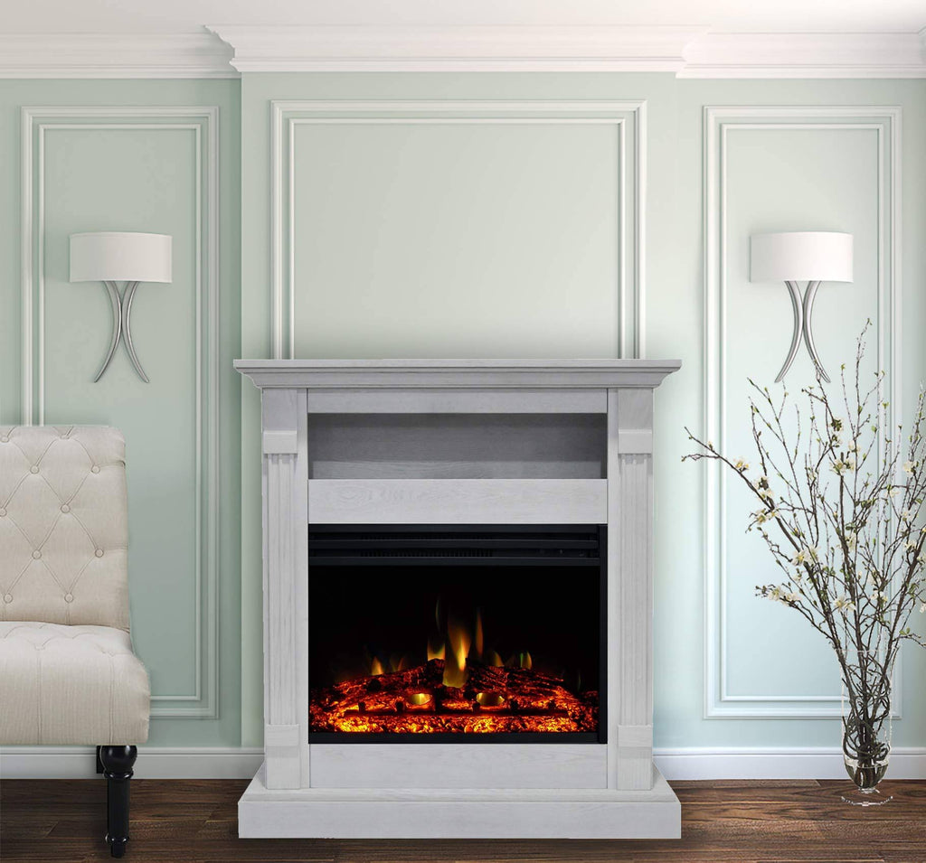 Electric Fireplace Heater with White Mantel and Remote Control G175