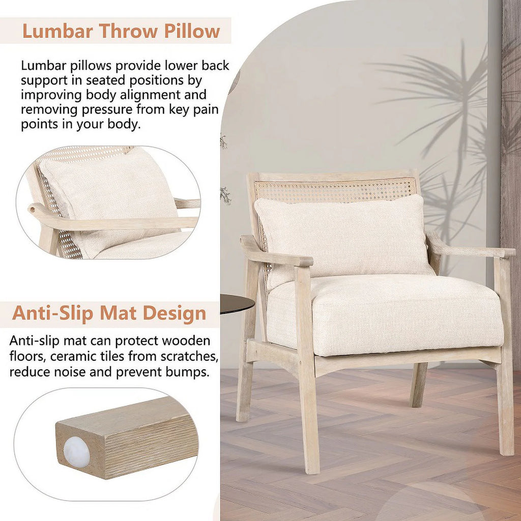 Mid-Century Rattan Accent Chair with Lumbar Pillow C250103