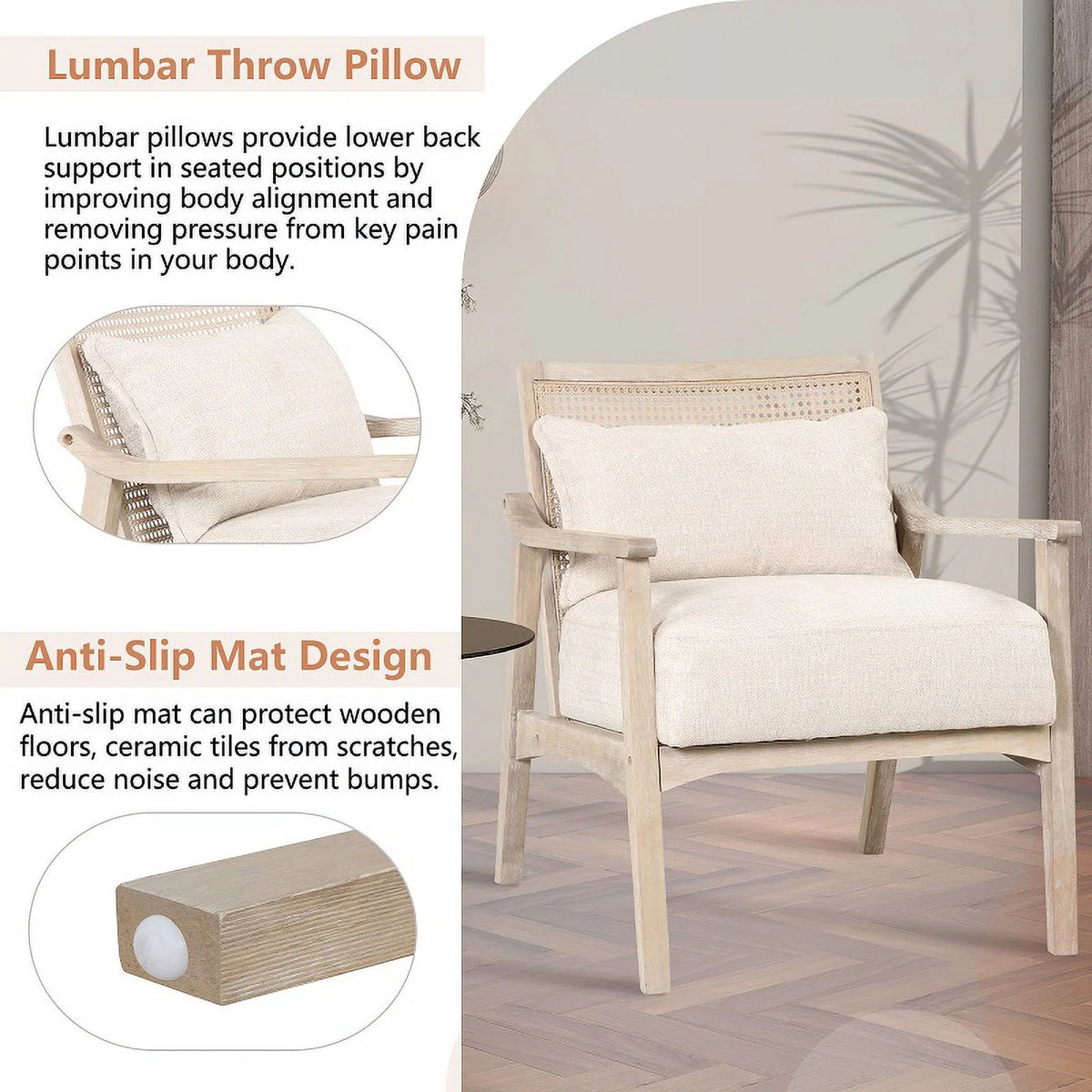 Mid-Century Rattan Accent Chair with Lumbar Pillow C250103