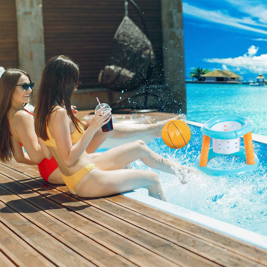 Light Blue Inflatable Pool Volleyball Set with Basketball Hoops C41112