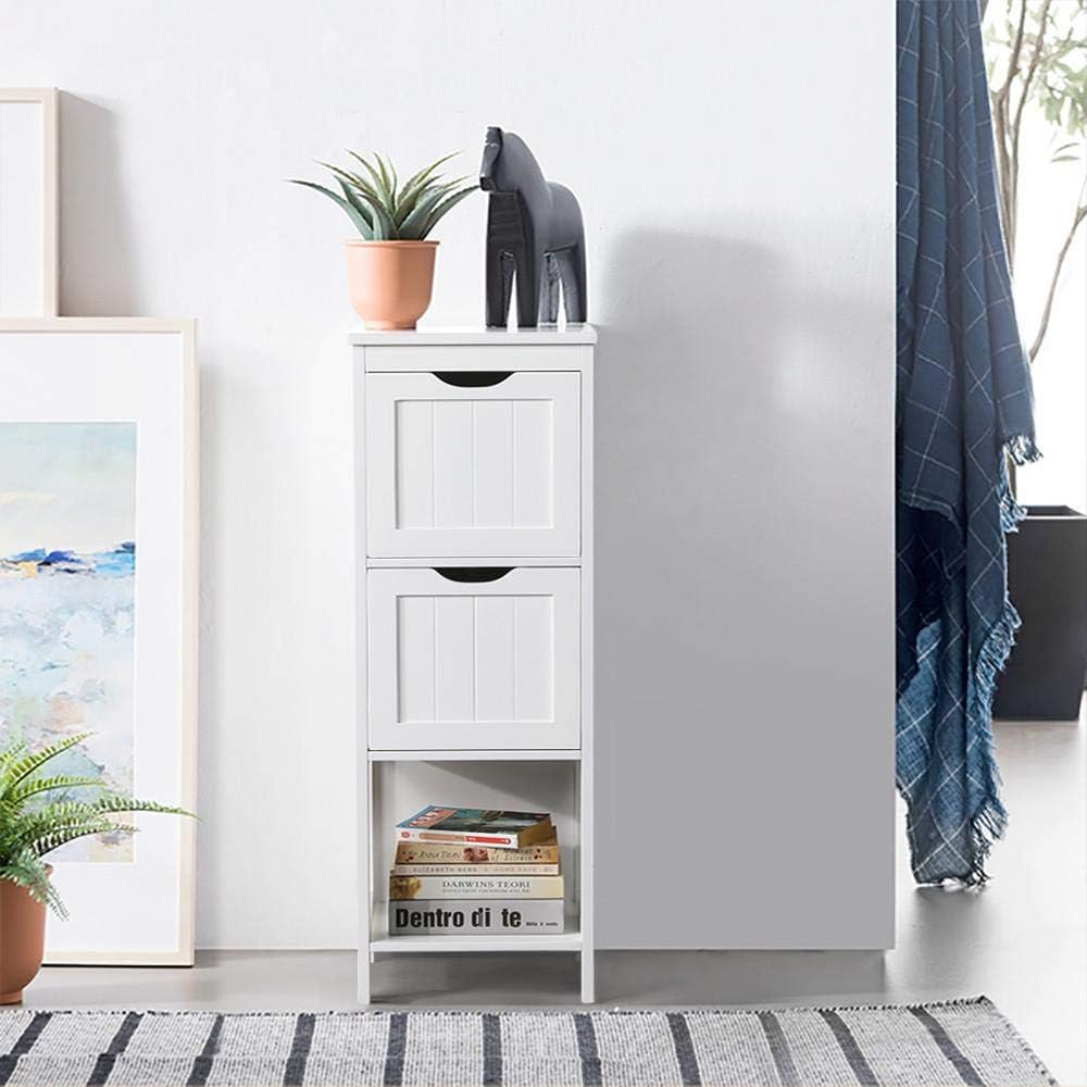 White 2 Drawer Wood Floor Cabinet Q90843