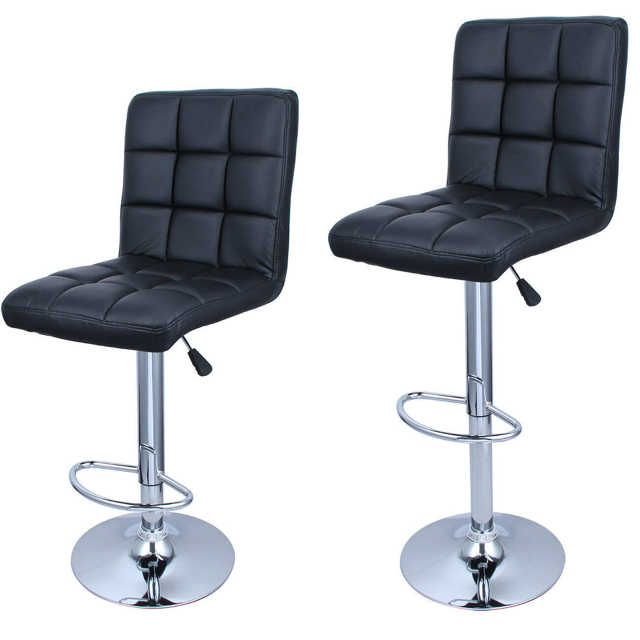 Black Leather Swivel Bar Stool, Set of 2 K3389