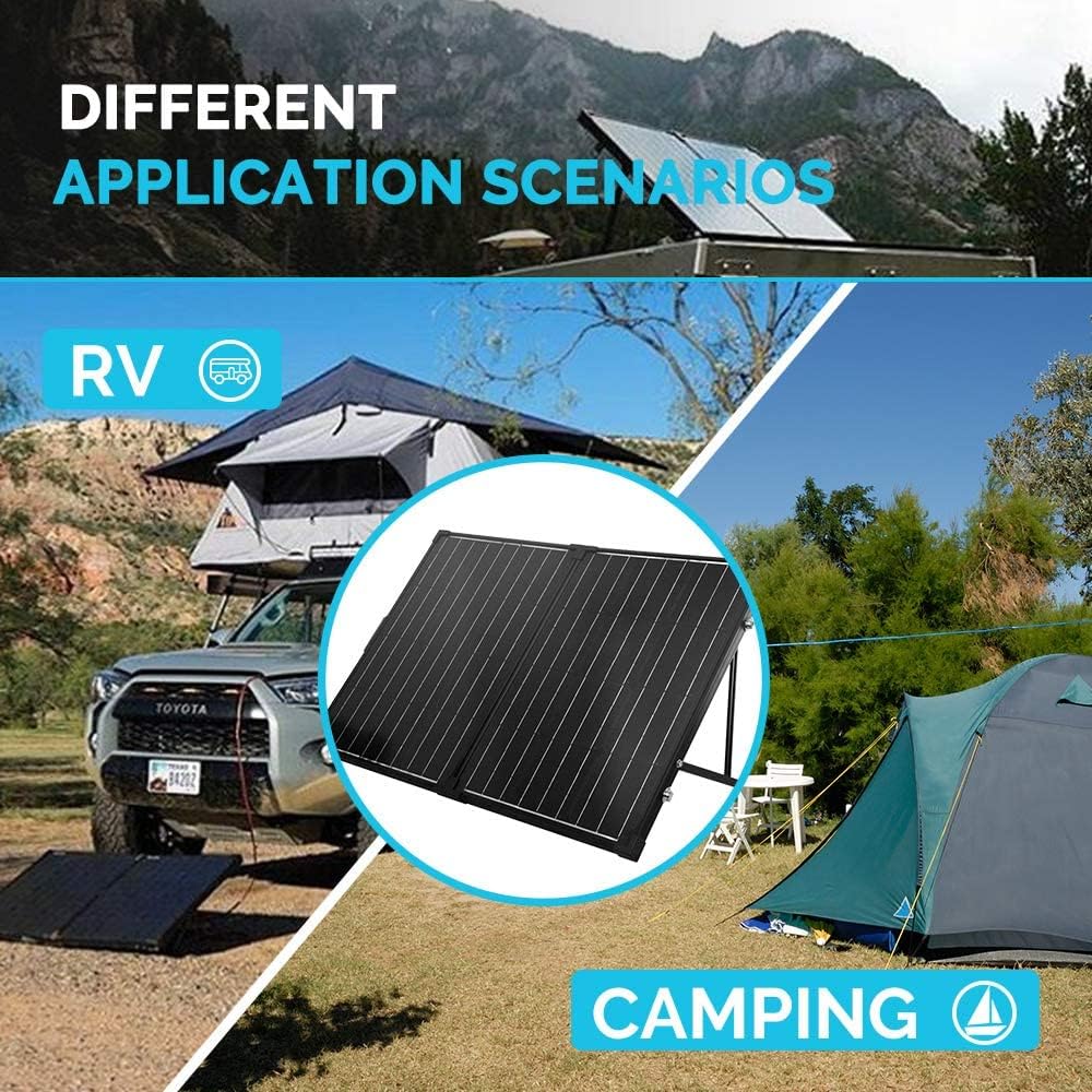 100 Watt 12 Volt Monocrystalline Portable Foldable Solar Panel Suitcase with Waterproof 20A Charger Controller R5515