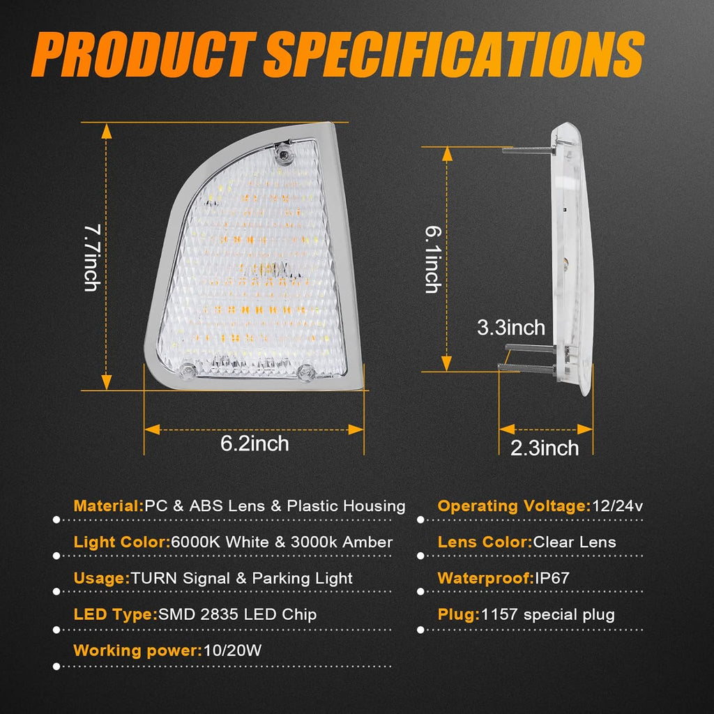 Front LED Turn Signal and Parking Lights Assembly, Amber and White, Clear Lens, Pack of 2 Z411069
