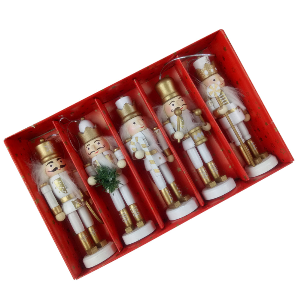 5pcs Christmas Wooden Nutcracker Doll Pendant Hanging Ornament R718403