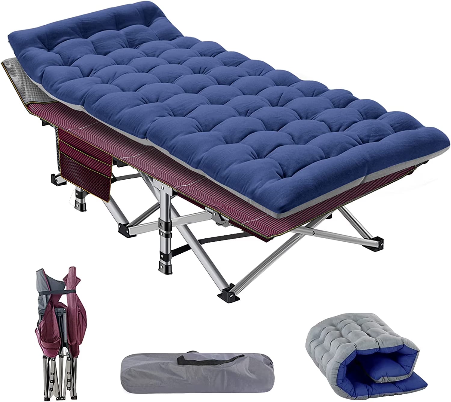 Camping Cot with 2 Sided Mattress & Carry Bag, 75"*28" Portable Folding Cot S4594