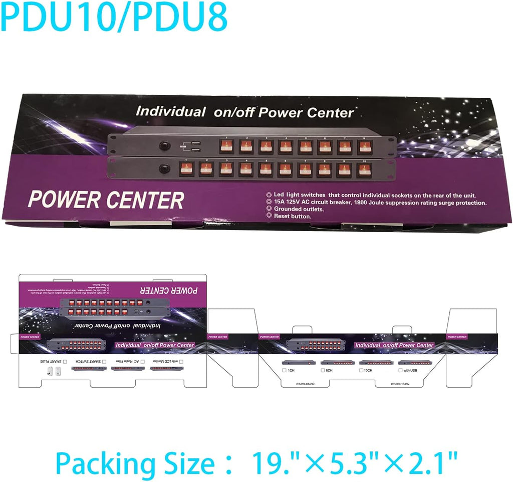 10 Outlet 1U Full Metal PDU Power Strip with Rackmount, Pack of 2 L411339