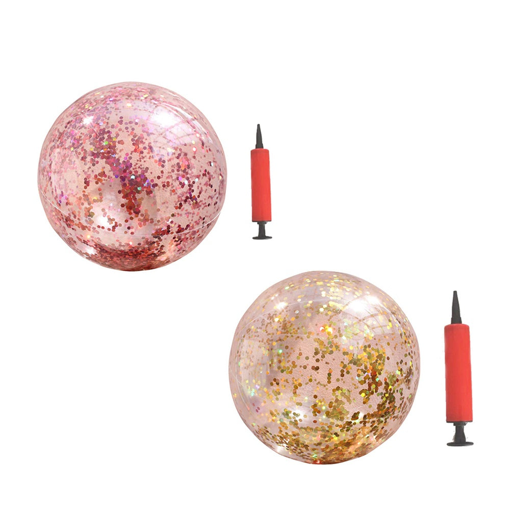 2pcs Glitter Sequin Beach Balls Inflatable Ball Toys with Pumps R947