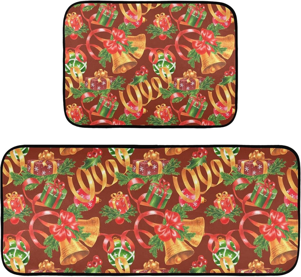 Christmas Jingling Bells Kitchen Mats Set of 2 Non Slip Comfort Mat O9011