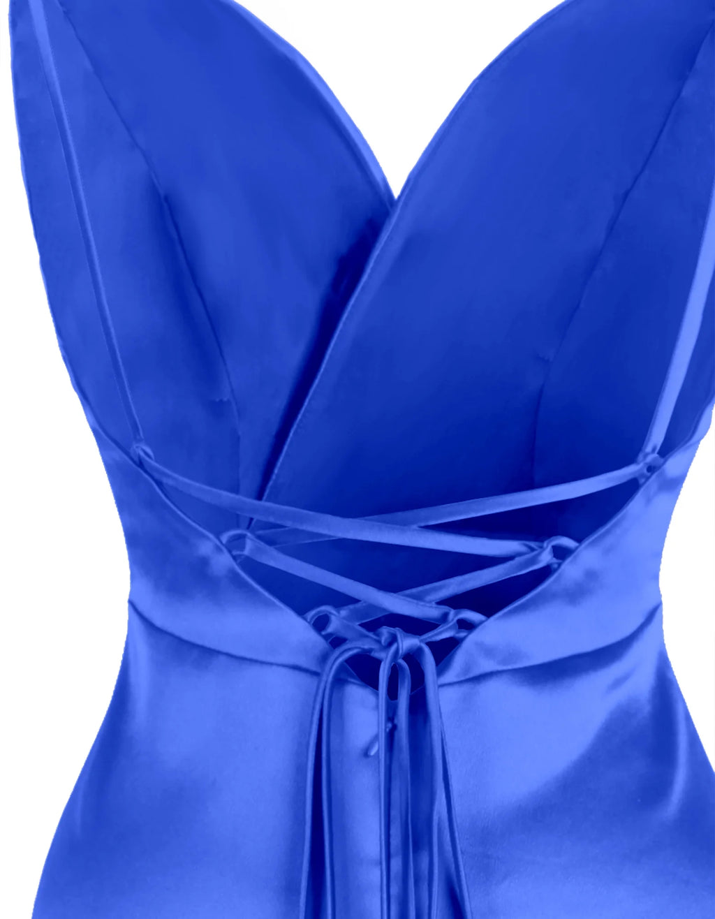 Blue Satin V-Neck Long Dress U1217