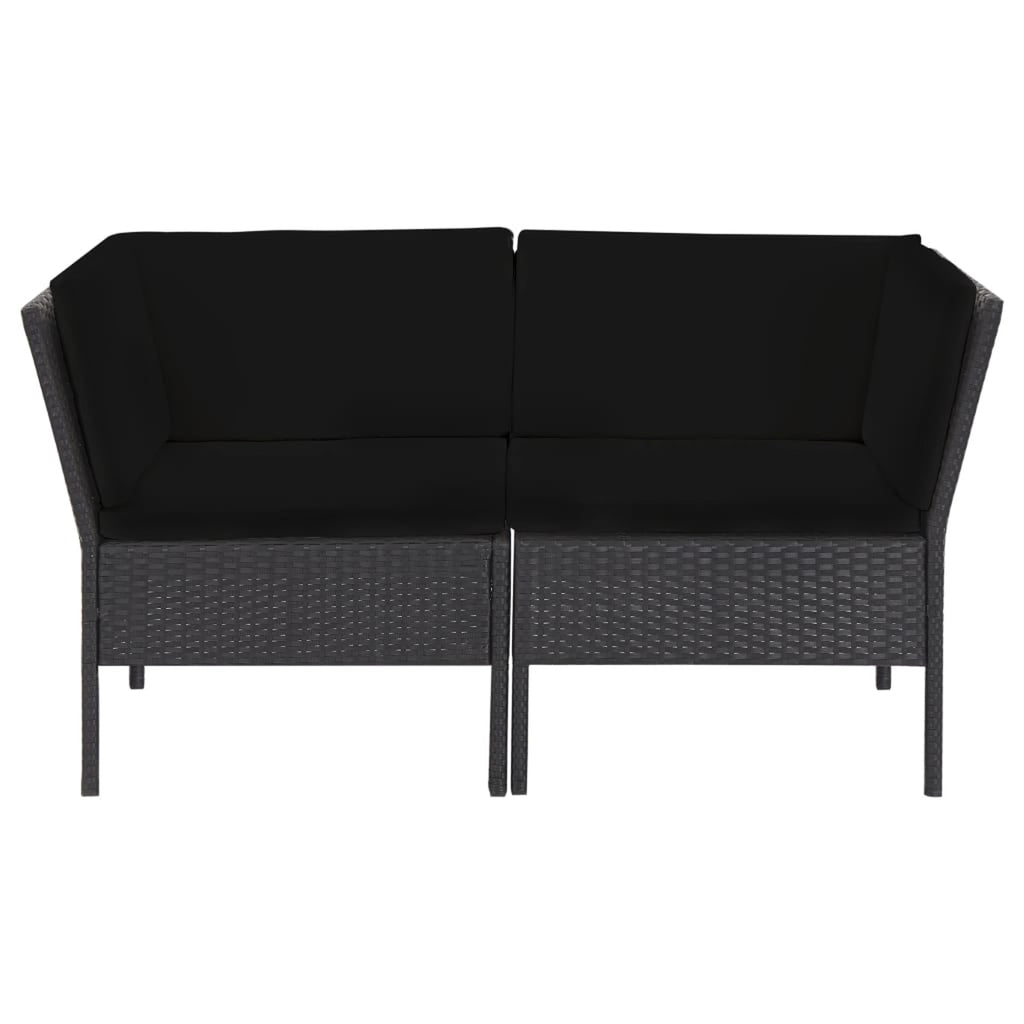6 Piece Outdoor Conversation Set with 2 Corner 2 Middle Sofas Coffee Table Ottoman Black Poly Rattan Patio Sectional Set A66328