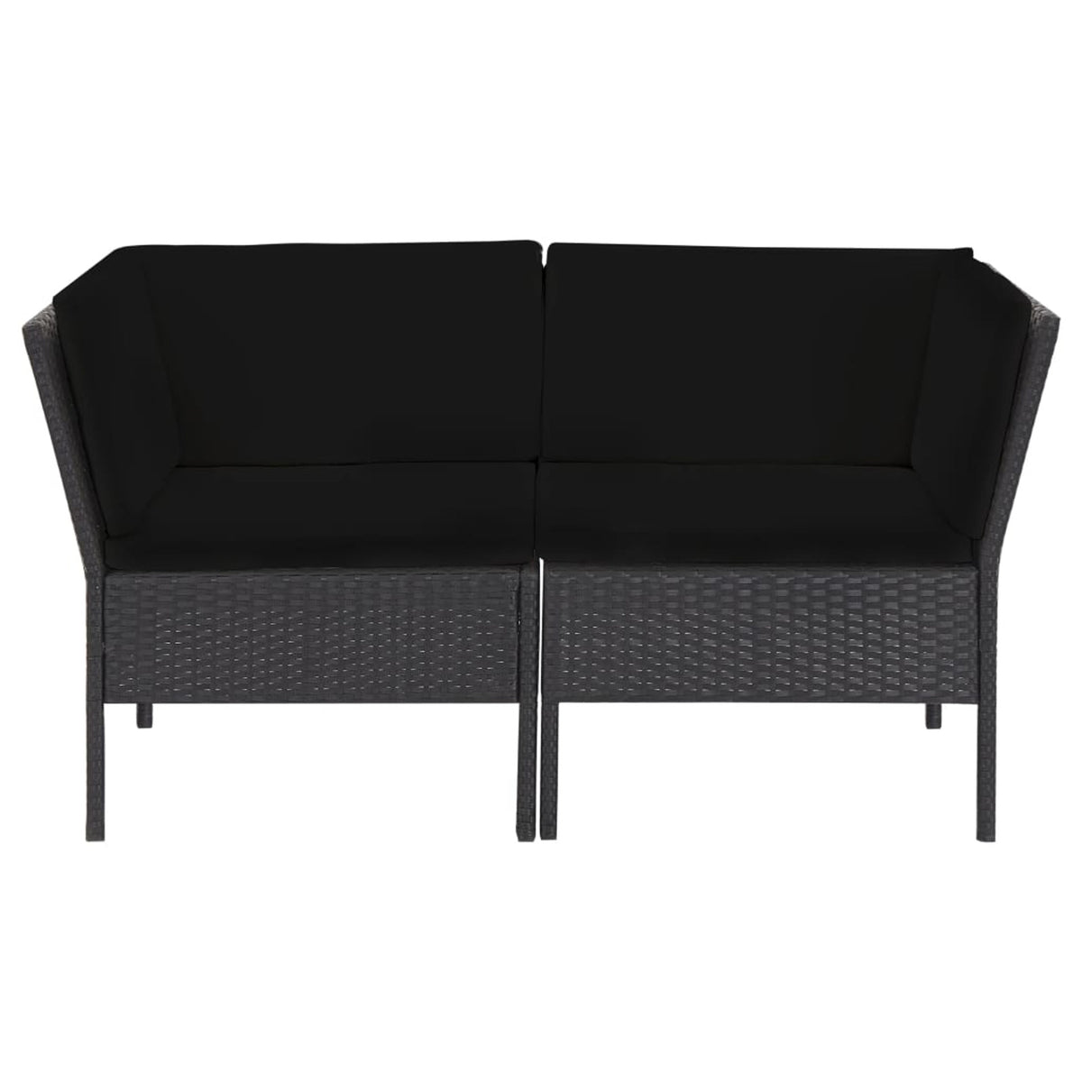 6 Piece Outdoor Conversation Set with 2 Corner 2 Middle Sofas Coffee Table Ottoman Black Poly Rattan Patio Sectional Set A66328