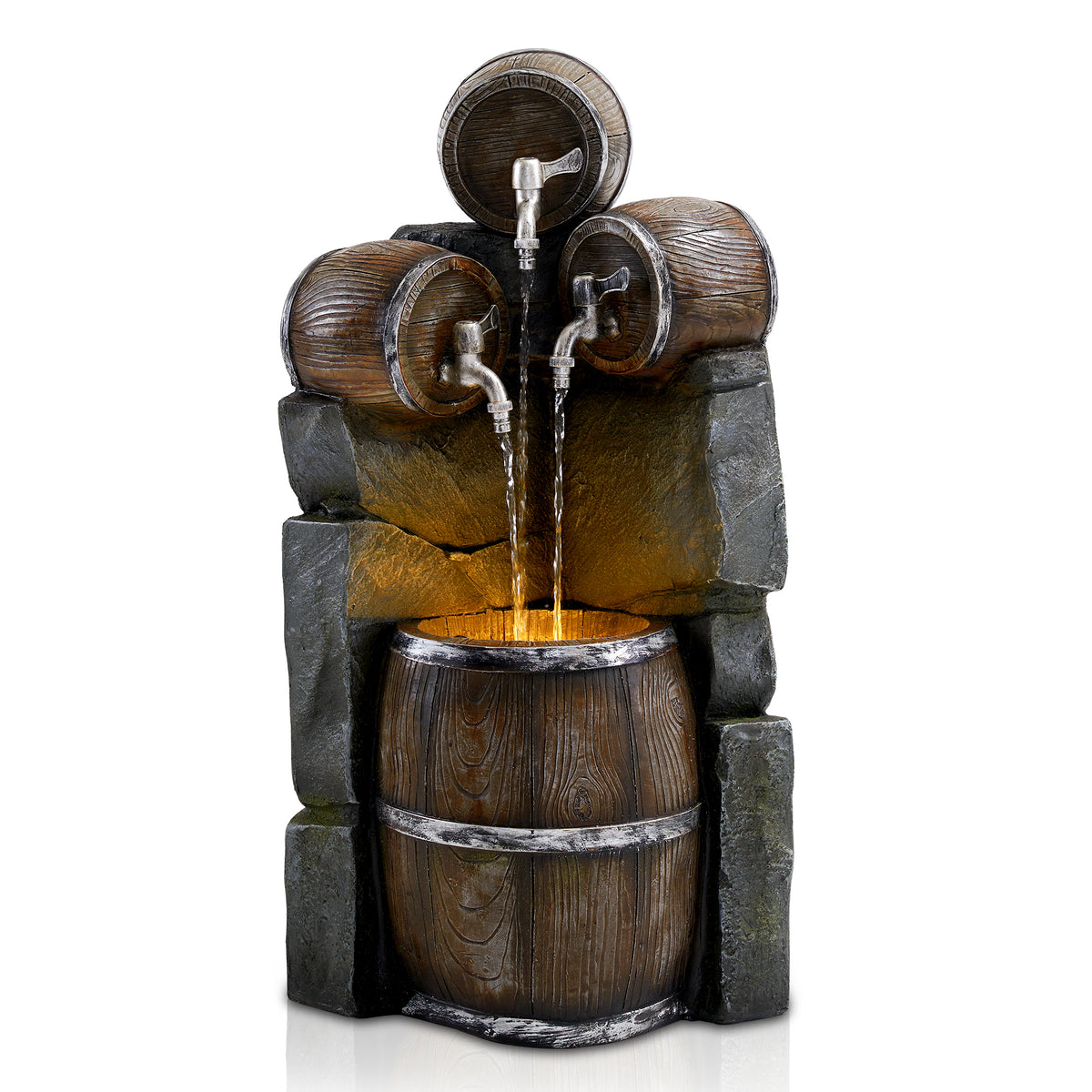 Whiskey Barrel Outdoor Freestanding Fountain with LED Lights U49801