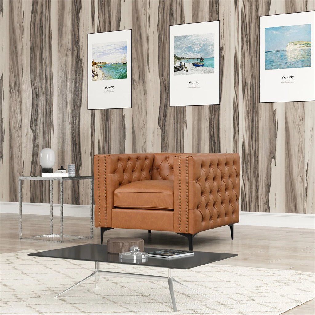 3-PC Leather Loveseat and 2 Chairs Set Saddle Brown Q57516