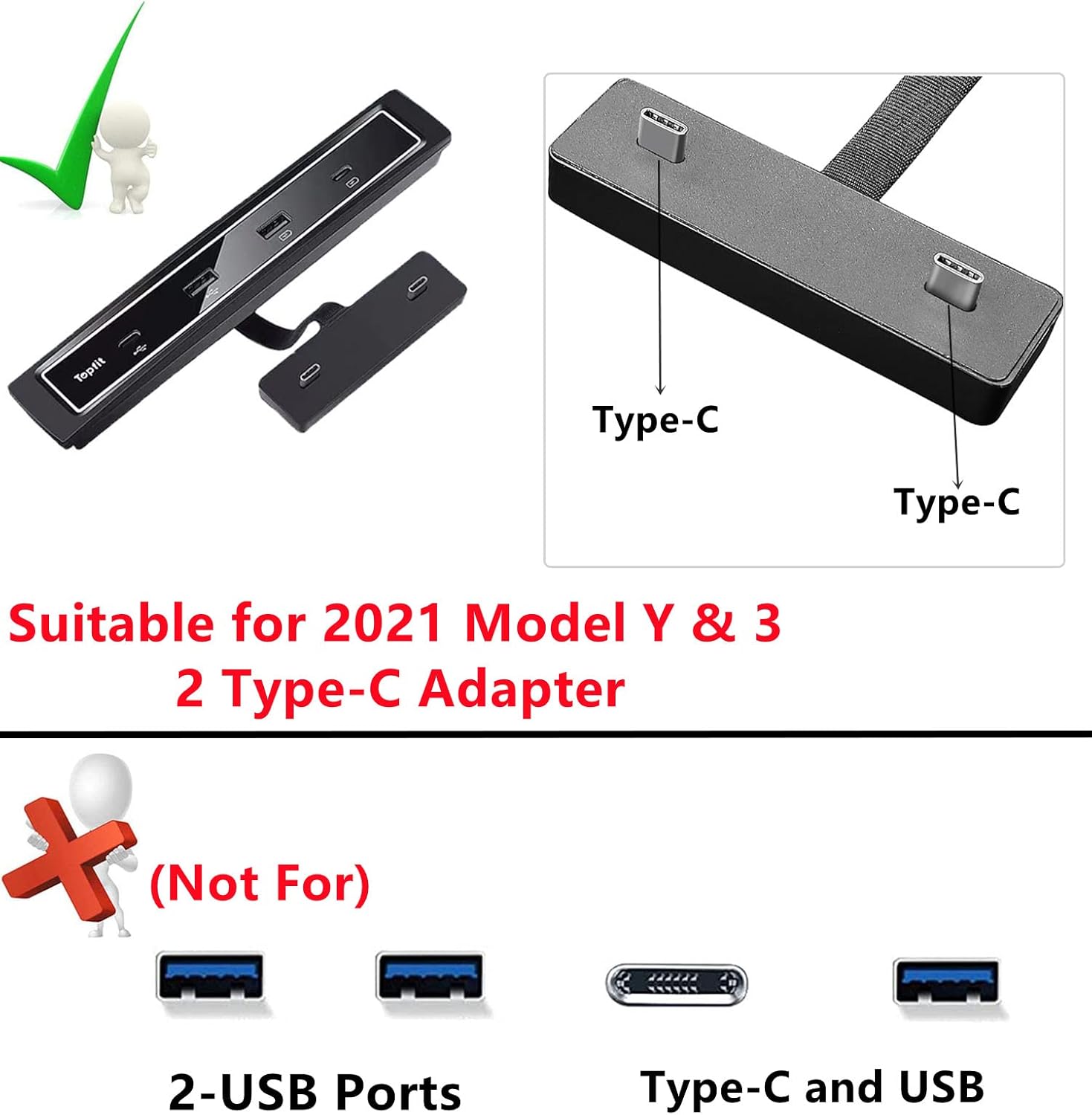 4 in 1 USB Hub Center Console Adapter, Black Pack of 2 E555114