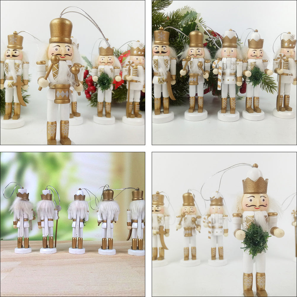5pcs Christmas Wooden Nutcracker Doll Pendant Hanging Ornament R718403