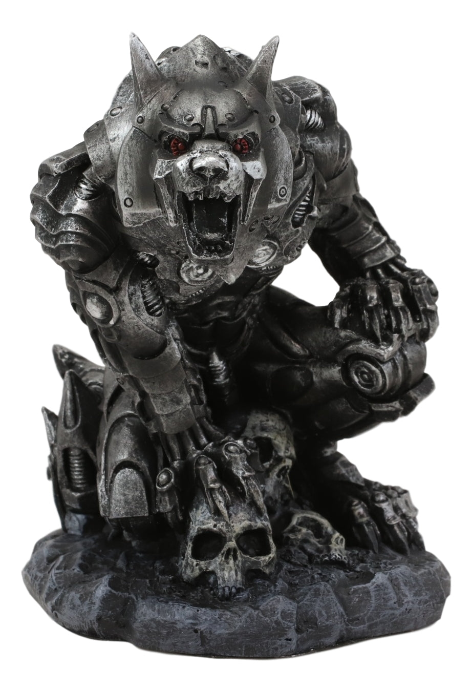 Steampunk Robotic Werewolf Crushing Skull Statue Figurine U179