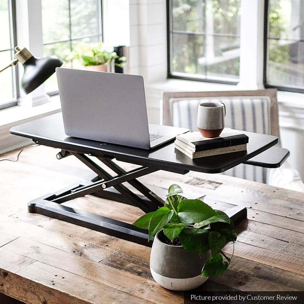 Motorized Standing Desk Converter 36" Wide Electric Stand up Desk Riser Black Height Adjustable Desk A140