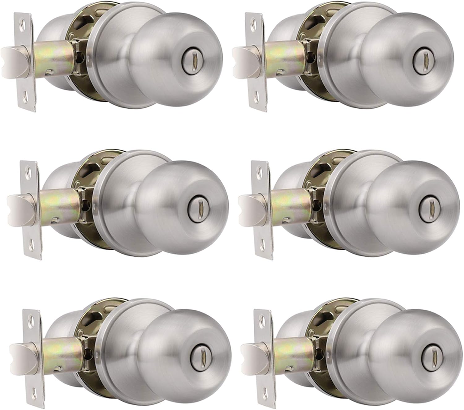 Satin Nickel Round Ball Knob Privacy Door Lockset Pack of 6 T51622