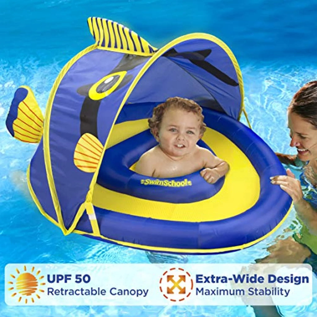 Blue/Yellow Baby Pool Float with Canopy and Safety Seat F442