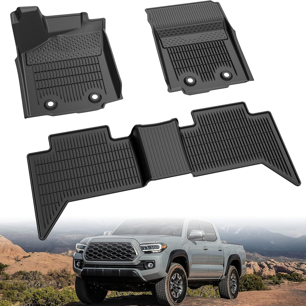 Black Front Rear 2 Row Floor Liner Set for Toyota Tacoma Double Cab 2018-2021 Q608065
