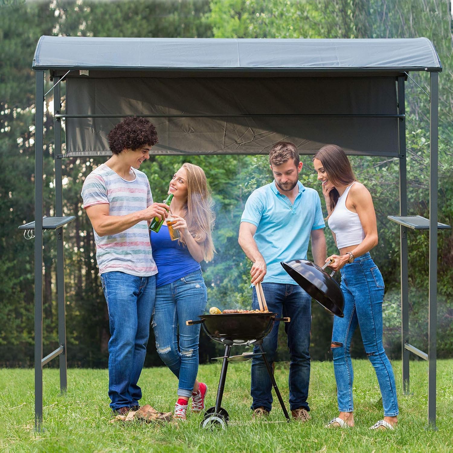 7FT BBQ Grill Gazebo Canopy with Sun Shade Panel A851563