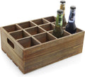 Vintage Finish Rustic Brown Wood 12 Slot Beer Bottle Serving Crate with Carrying Handles Pack of 2 G246