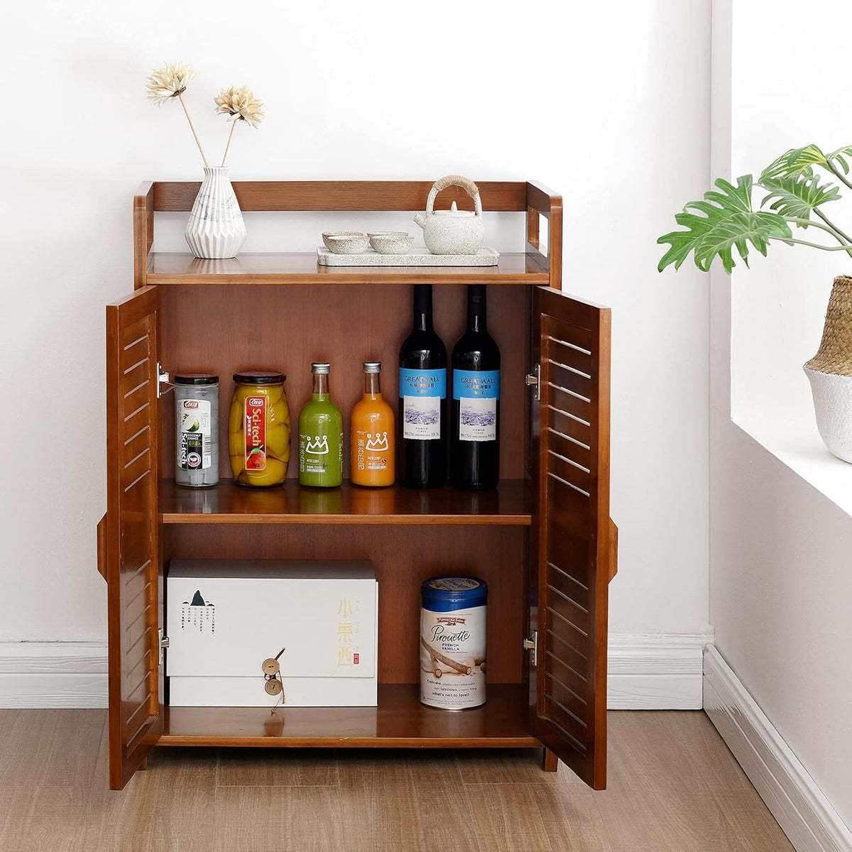 Bamboo 2 Door Storage Cabinet, Antique Brown V518705