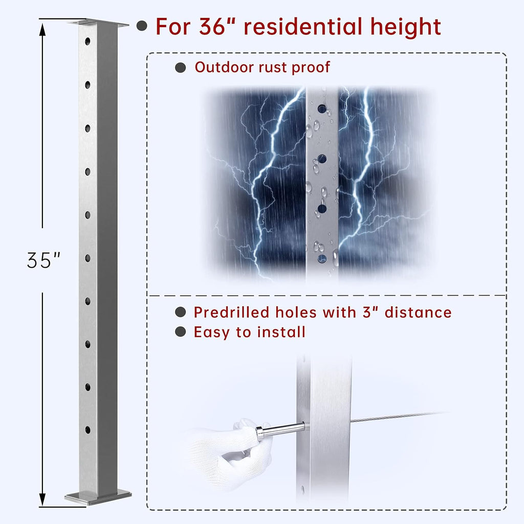 Stainless Steel Brushed Pre-Drilled Cable Railing Post 4Pack J98215