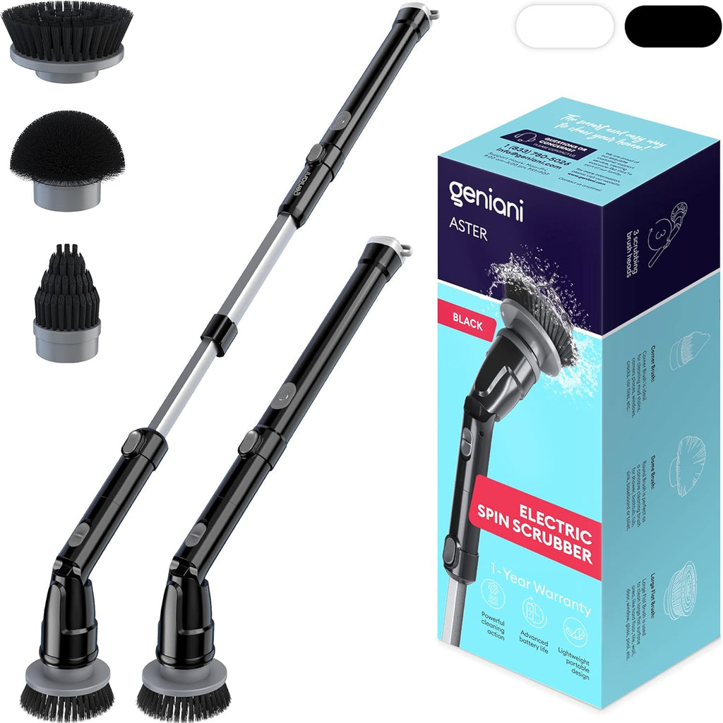 Electric Spin Scrubber with Adjustable Extension Handle, 3 Replaceable Brush Heads, Black, Pack of 2 K660727