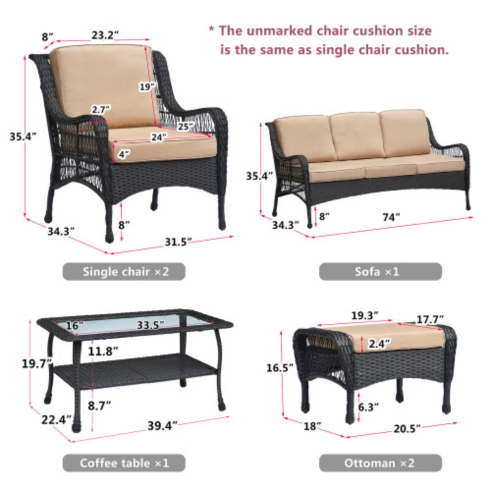 6-Piece Rattan Outdoor Conversation Set with Coffee Table Y522