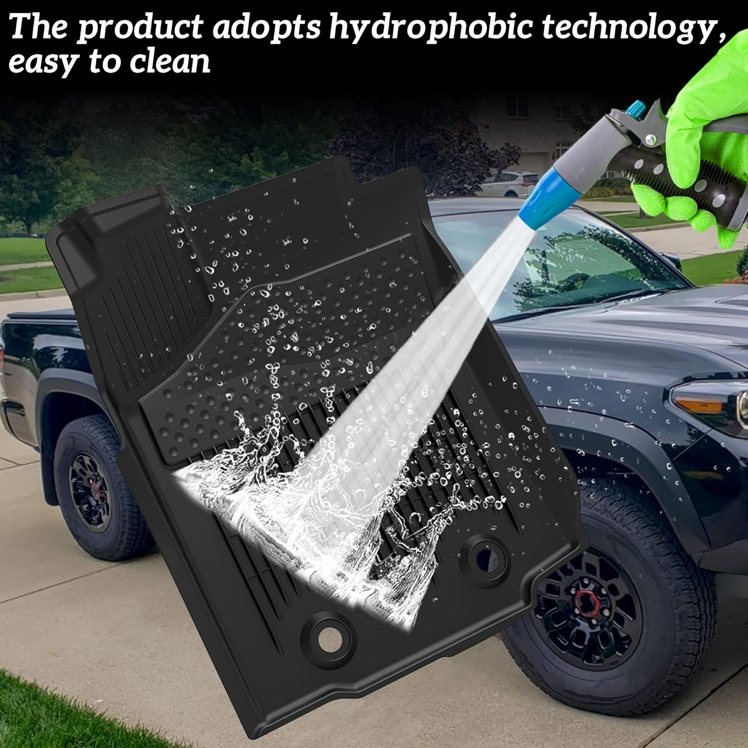 Black Front Rear 2 Row Floor Liner Set for Toyota Tacoma Double Cab 2018-2021 Q608065