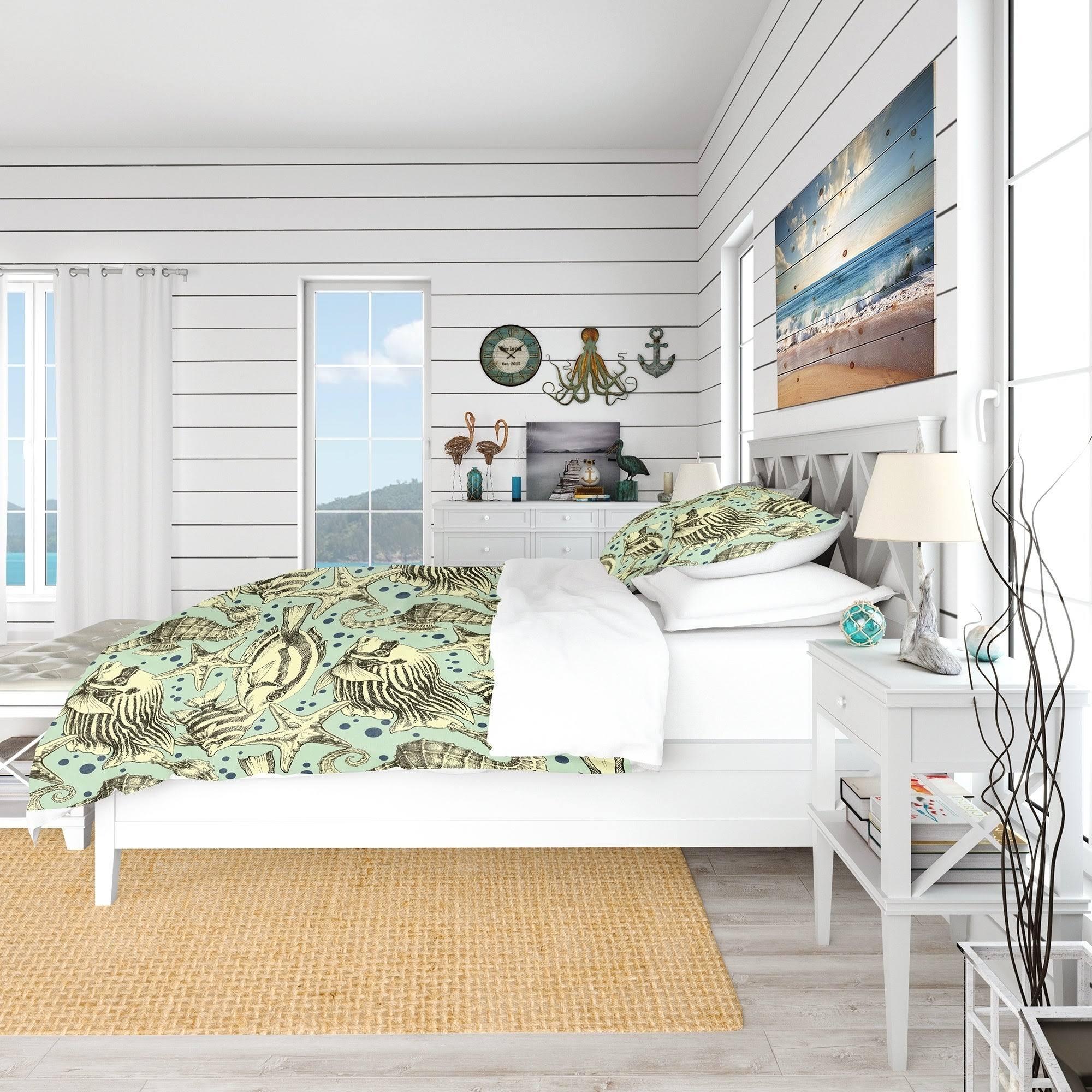 Twin Coastal Bedding Set with Duvet Cover and Sham S9485