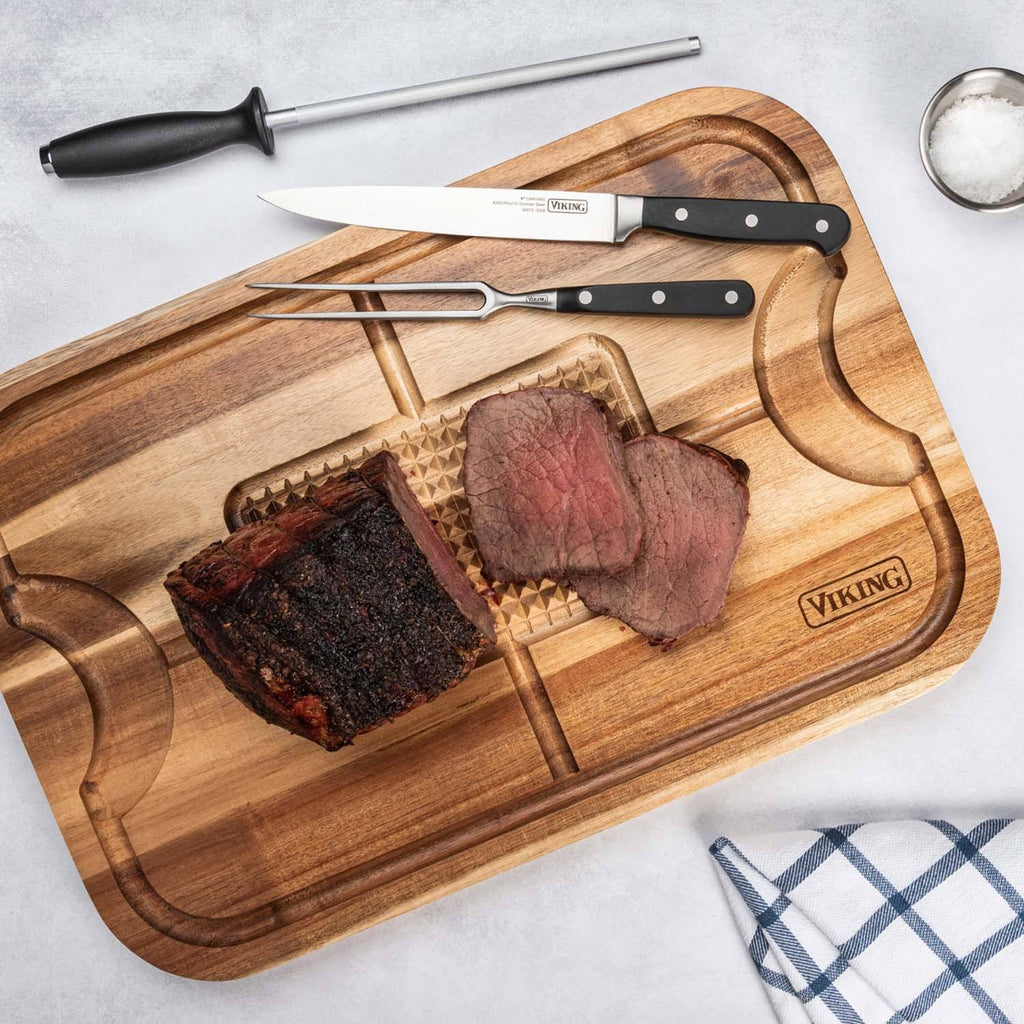 Acacia Carving Board with 3-Piece Carving Set F649