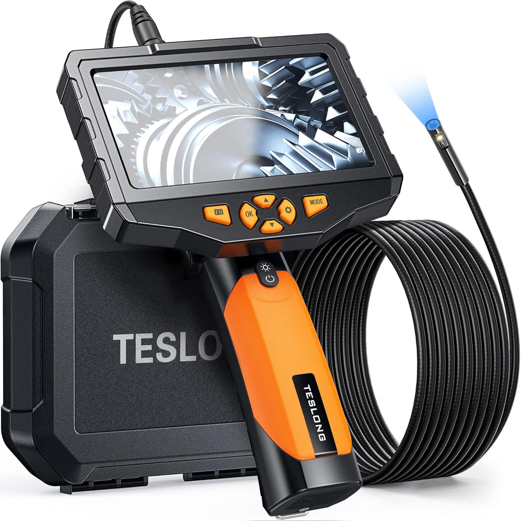 Dual Lens Inspection Camera with 5 IPS Screen, 16.4ft Flexible Probe, 1080p T134