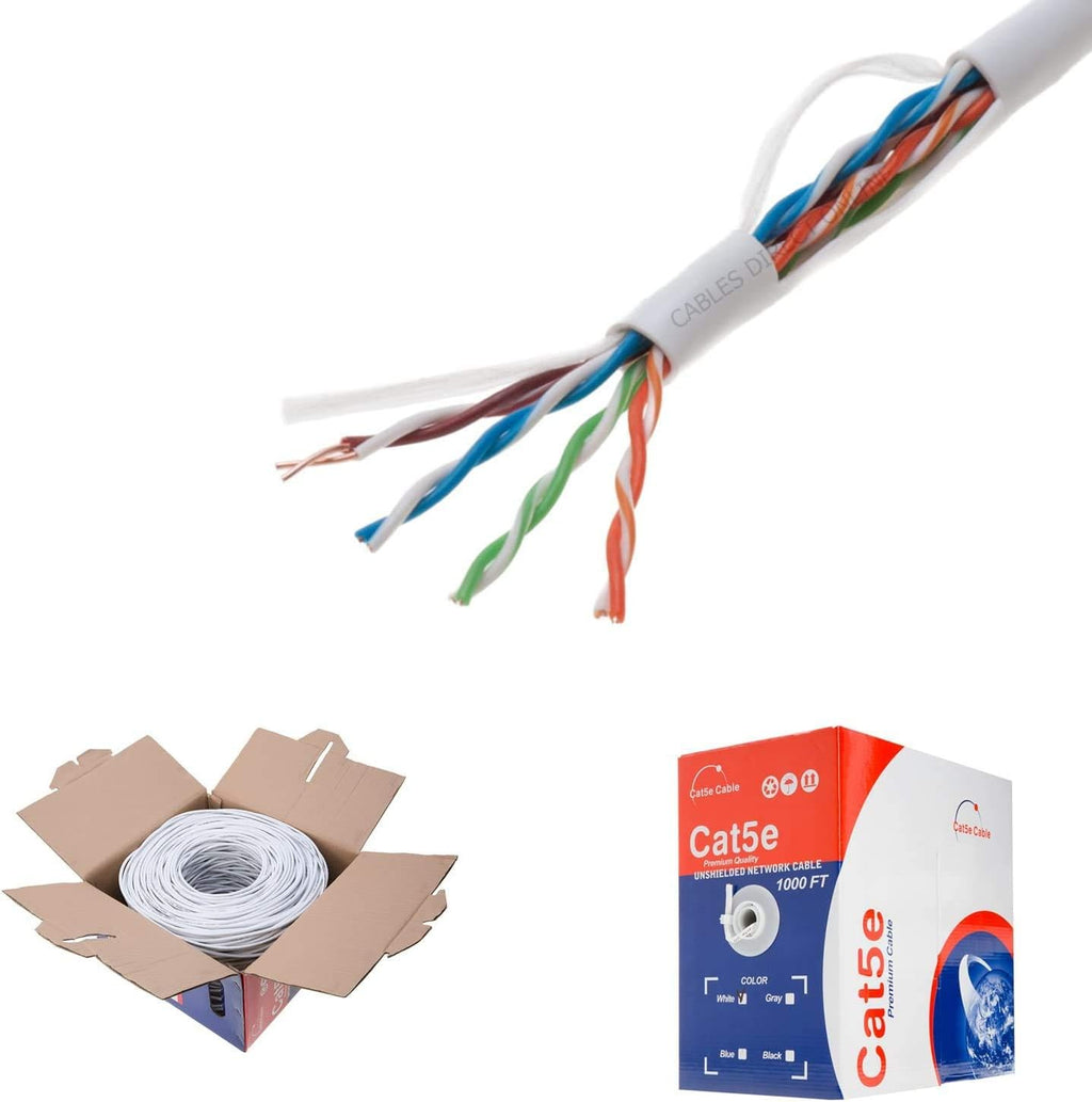 Plenum CAT5e 1000FT CMP Cable White Solid 24 AWG Bulk Box B803099