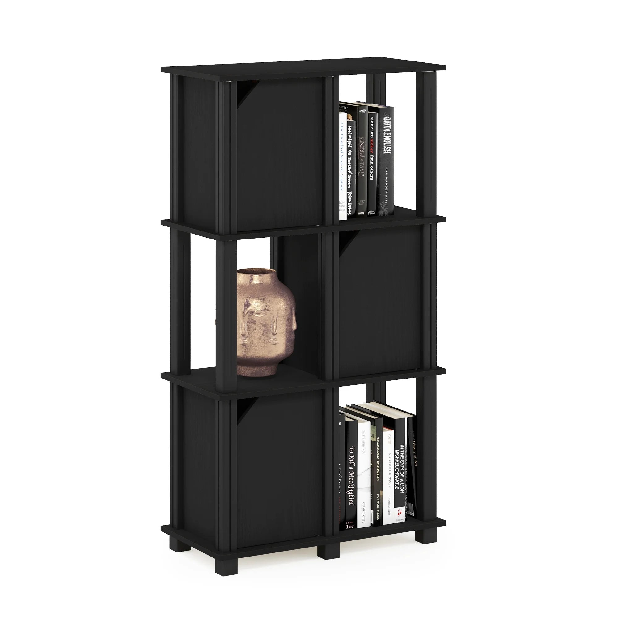Black Oak 4-Tier Storage Shelf with 3 Doors B894112