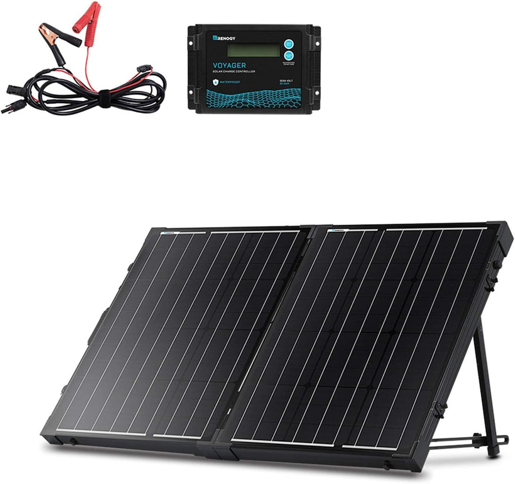 100 Watt 12 Volt Monocrystalline Portable Foldable Solar Panel Suitcase with Waterproof 20A Charger Controller R5515