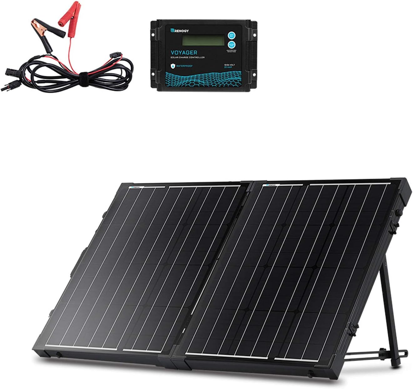 100 Watt 12 Volt Monocrystalline Portable Foldable Solar Panel Suitcase with Waterproof 20A Charger Controller R5515