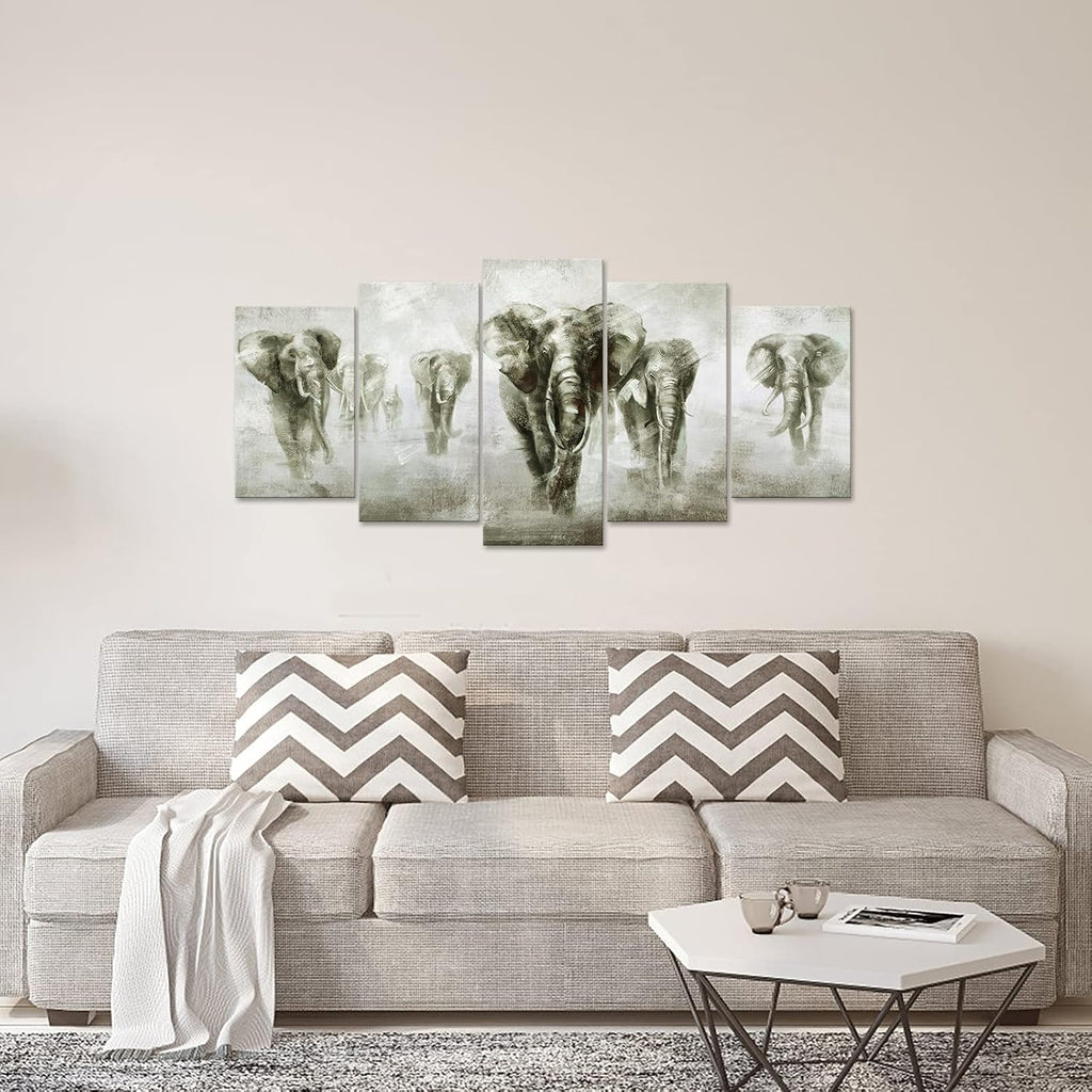 5 Panel Black and White Grey Elephant Canvas Wall Art G109420
