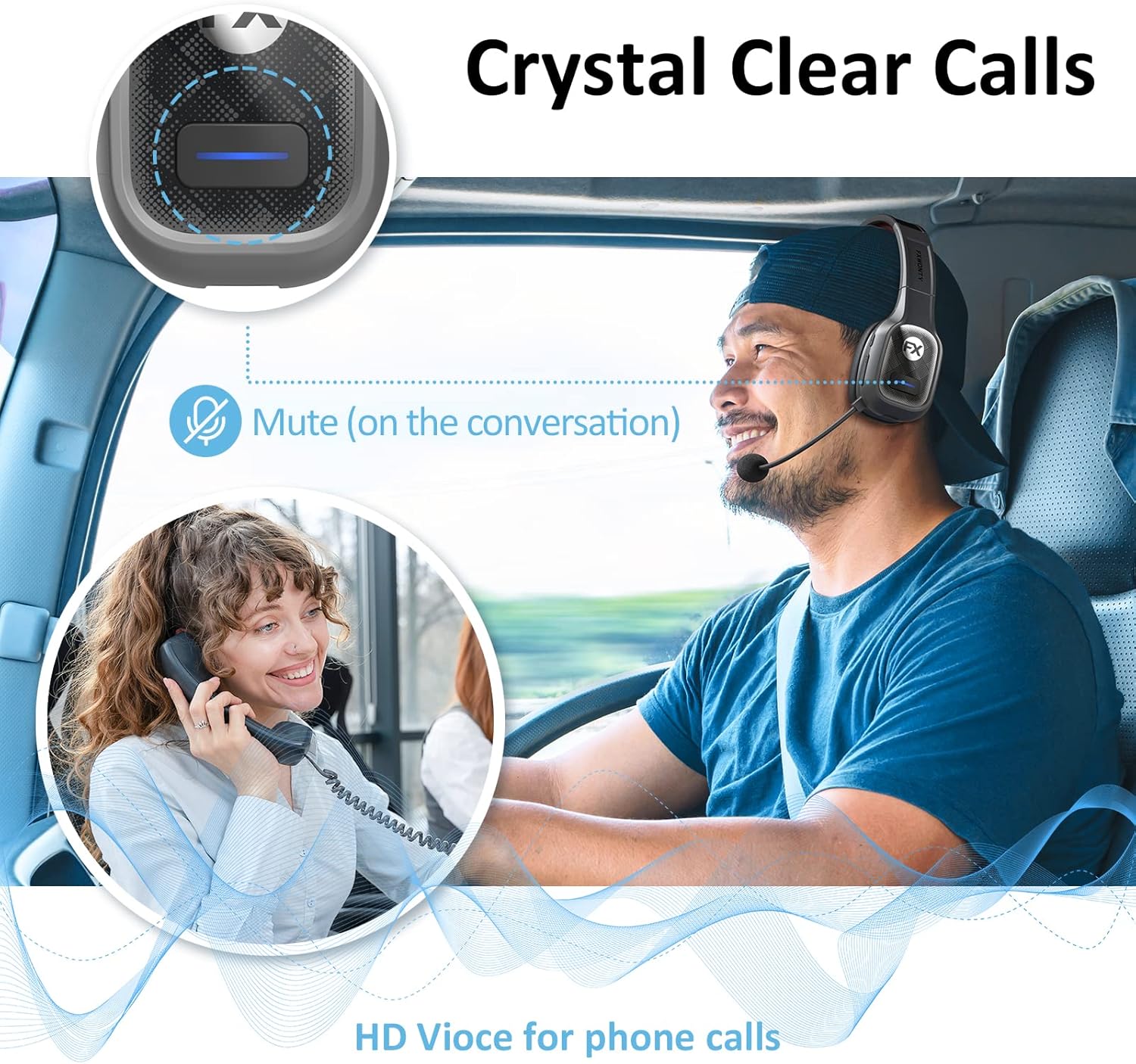Bluetooth Headset with Microphone Noise Canceling, On-Ear Bluetooth 5.0 Multipoint Headphones, Pack of 2 G79669