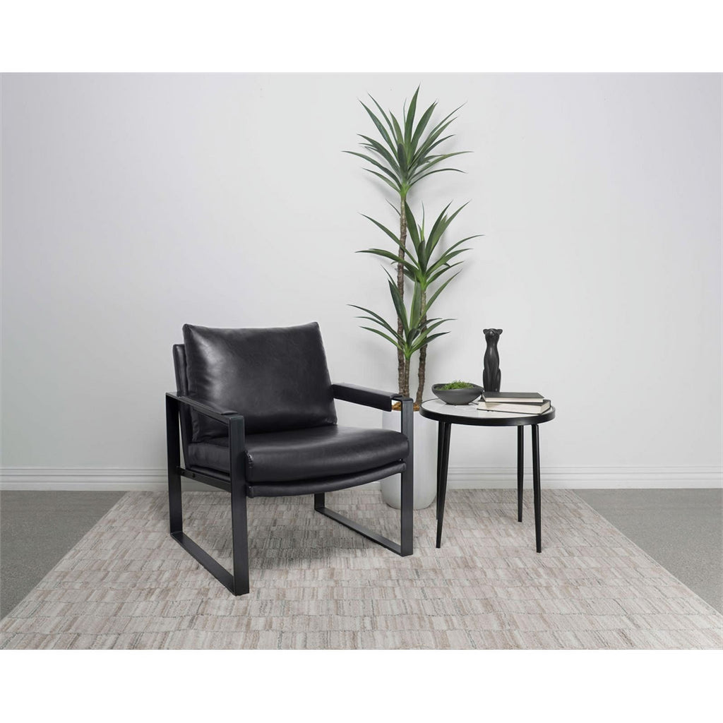 Black Faux Leather Accent Chair with Track Arms Q734800